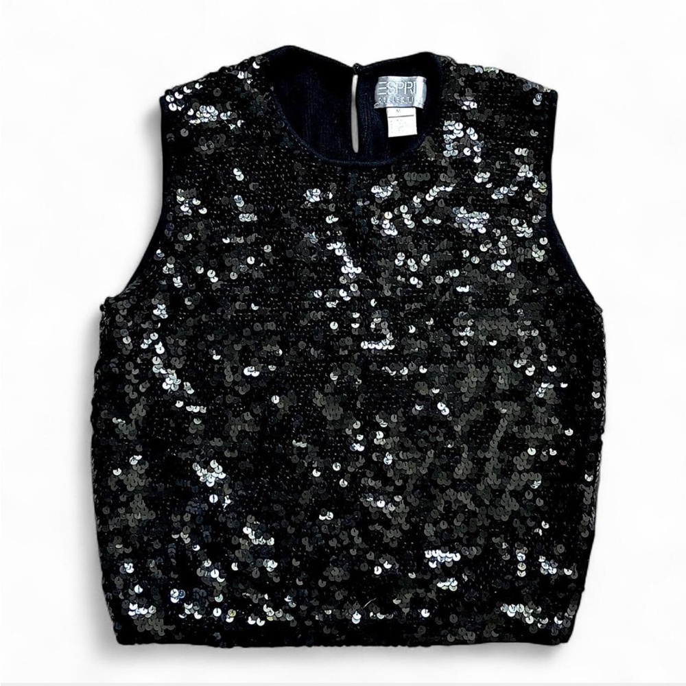 Black vintage sequin tank top lambs wool vest